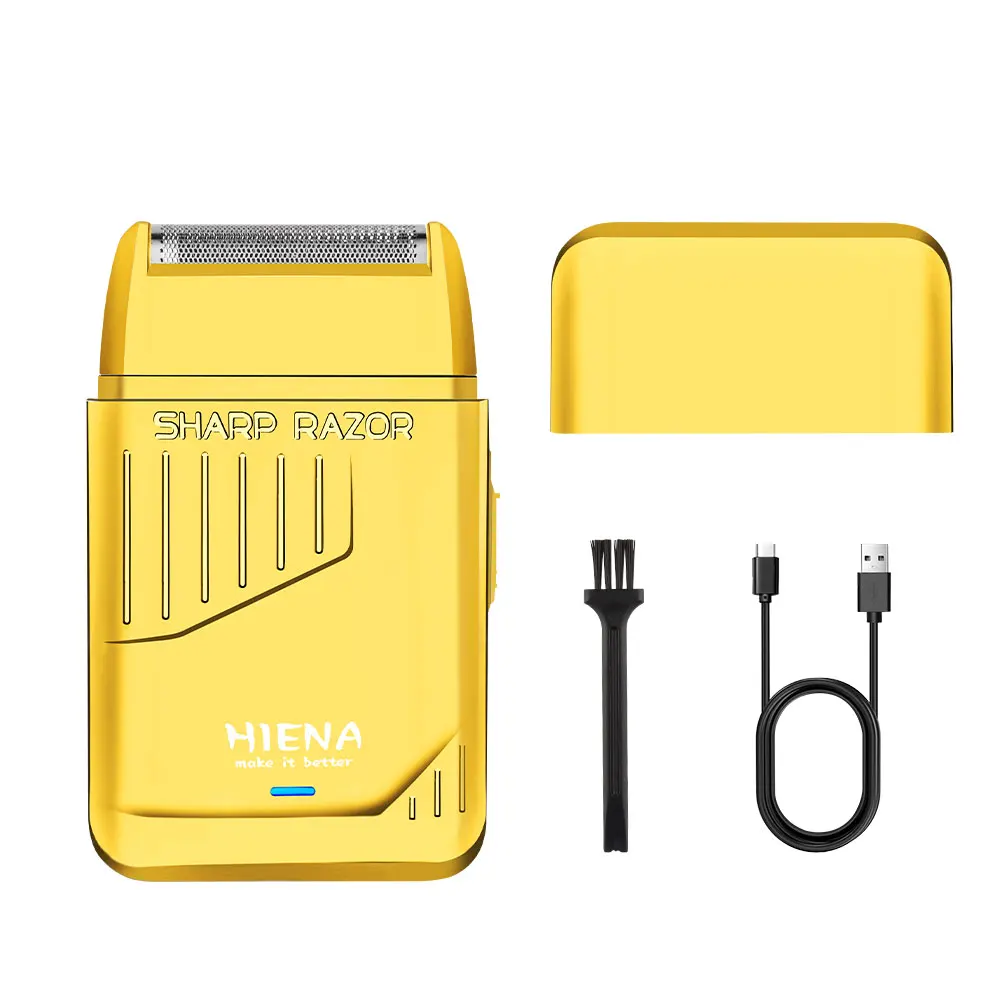 HIENA Golden Electric Shaver For Men Portable Rechargeable Reciprocating Beard Razor USB Charging Travel Mini Shaving Machine For Men