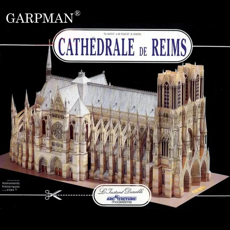 Retro Hand-painted Business Model French Lance Cathedral Building 3D Paper Models DIY Handmade P