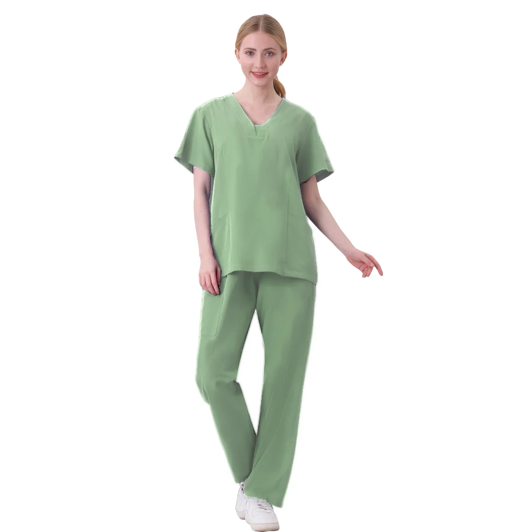 New Short Sleeve Scrubs Top With Pocket Pants Medical Nurse Uniforms Doctor Surgery Overalls Spa Outwear Beauty Salon Workwear