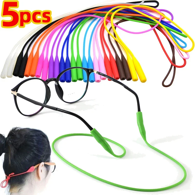 1/5Pcs Candy Color Elastic Silicone Eyeglasses Straps Sunglasses Chain Sports Anti-Slip String Glasses Ropes Band Cord Holder