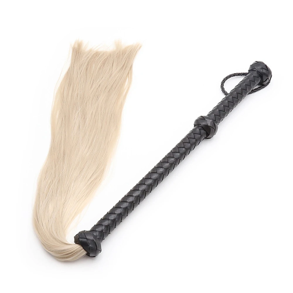 

104CM Artificial Wool Tassel PU leather Whip for Horse Training Crop Whip Handle With Both Hands Handle with Wrist Strap