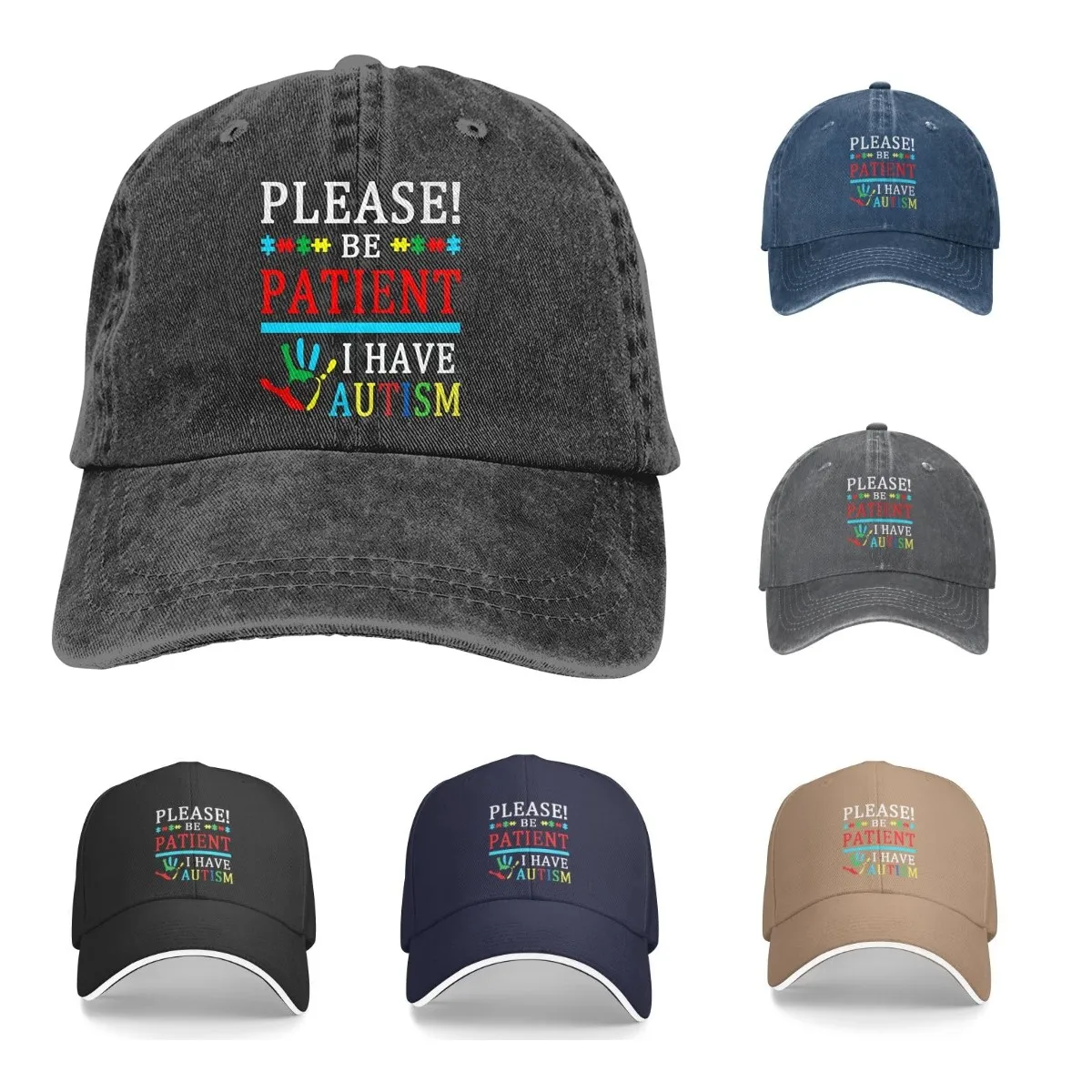 

Please Be Patient I Have Autism Denim Cap Fashion Retro Sports Denim Cap Unisex Adult Dad Caps Trucker Cap Adjustable