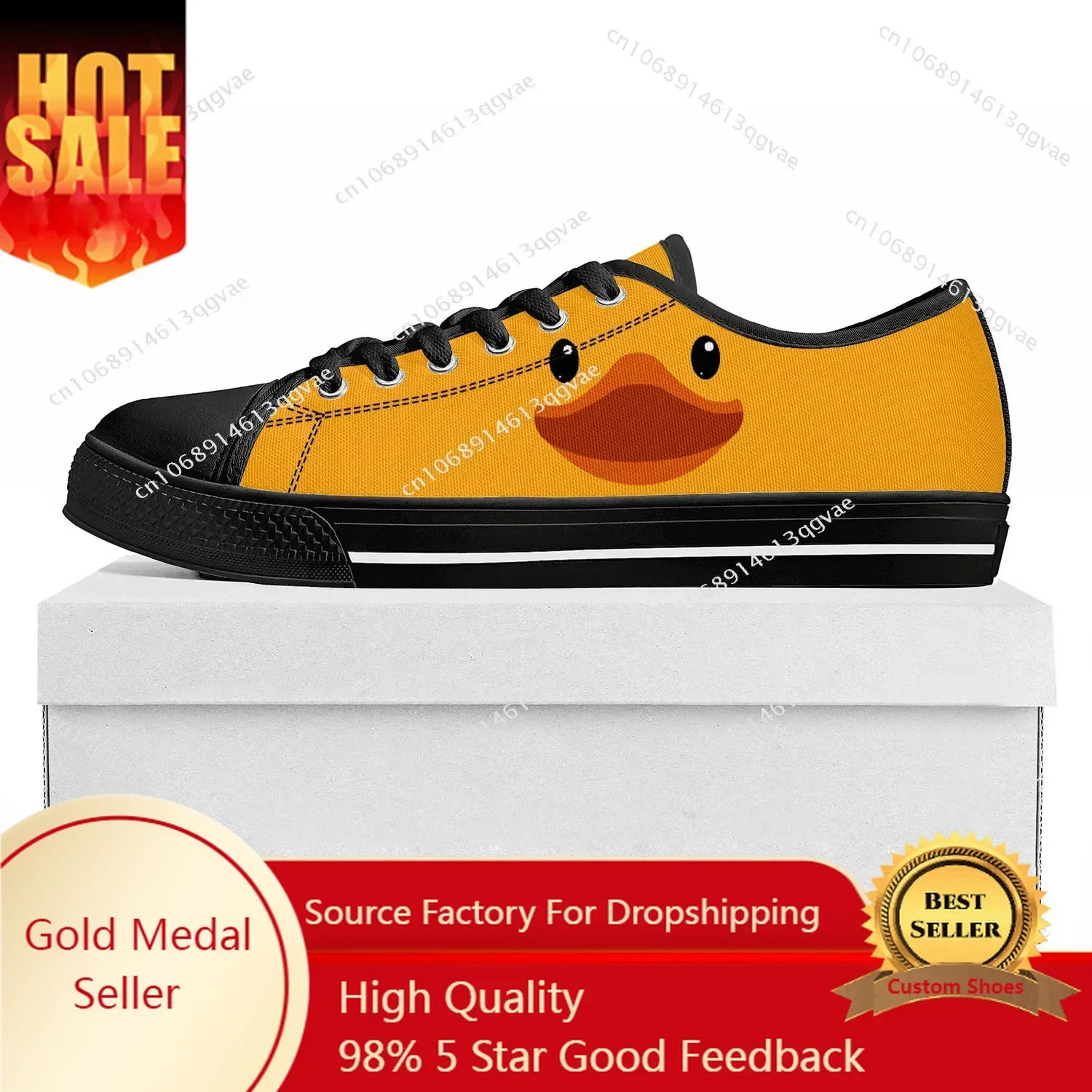 

Yellow Duck Printed Low Top Sneakers Mens Womens Canvas Sneaker Casual Couple Shoes Custom Made Shoe Black