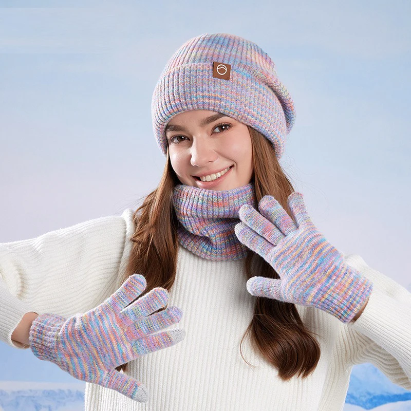 

Women's Knitted Hat Beanie Cap Winter Coldproof Hat Scarf Gloves Sets Outdoor Warm Windproof Hat Fit Skiing Cycling Sets