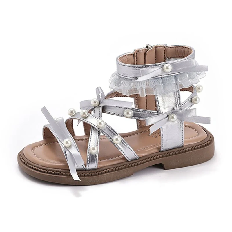 

2026 Summer Fashion Girls Roman Sandals Bow Princess Shoes Soft Sole Comfortable Lightweight Casual Beach Outdoor Kids Footwear