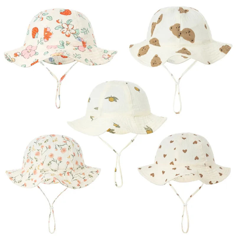 

Spring Autumn Baby Hat Soft Solid Color Cotton Muslin Boys Girls Bucket Hat Adjustable Outdoor Baby Panama Cap Bonnet