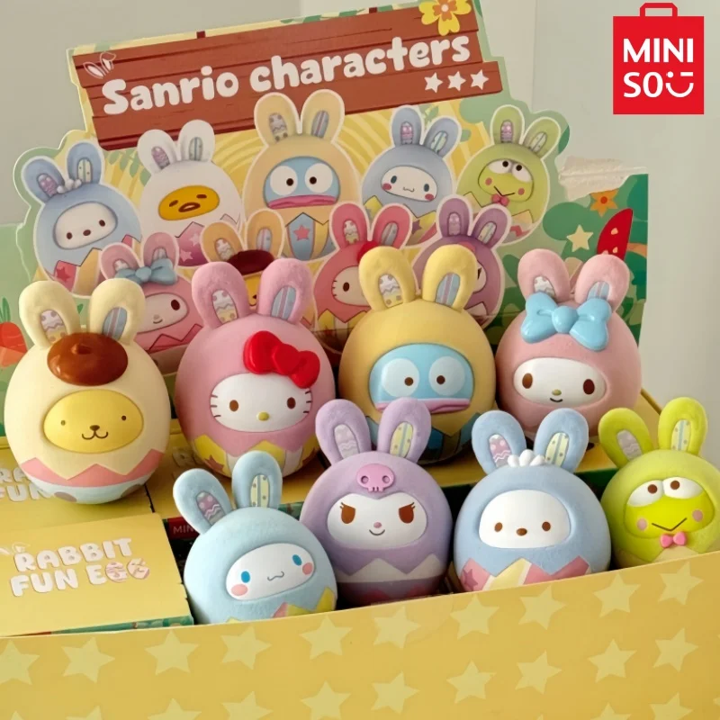 Miniso-Juego de huevos de conejo, caja ciega de vaso, muñeca bonita de conejito, adorno de escritorio, modelo de juguete, decoración, regalo de cumpleaños para niña