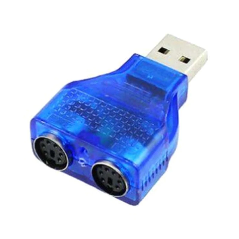 Convertisseur USB 2.0 vers PS 2 bleu avec puce pour clavier/souris PS/2