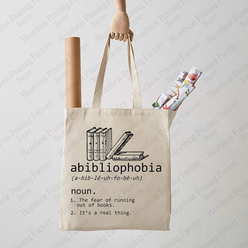 Abibliophobia Pattern Tote Bag Canvas Shoulder Bag for Book Lover Reader Gift Women\'s Reusable Shopping Bags Bookworm Gifts