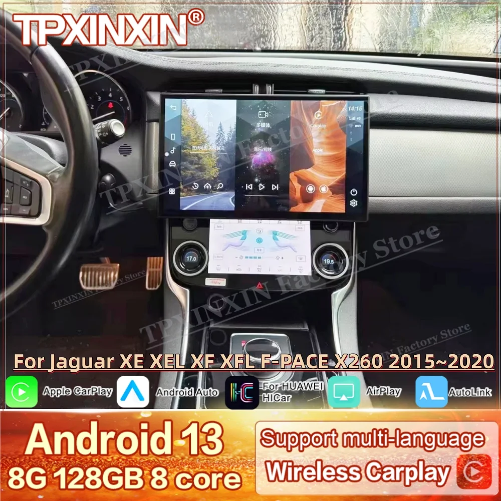 For Jaguar XE XEL XF XFL F-PACE X260 2015~2020 Air Conditioner Android 13 Multimedia GPS Navigation Car Radio Stereo Head Unit