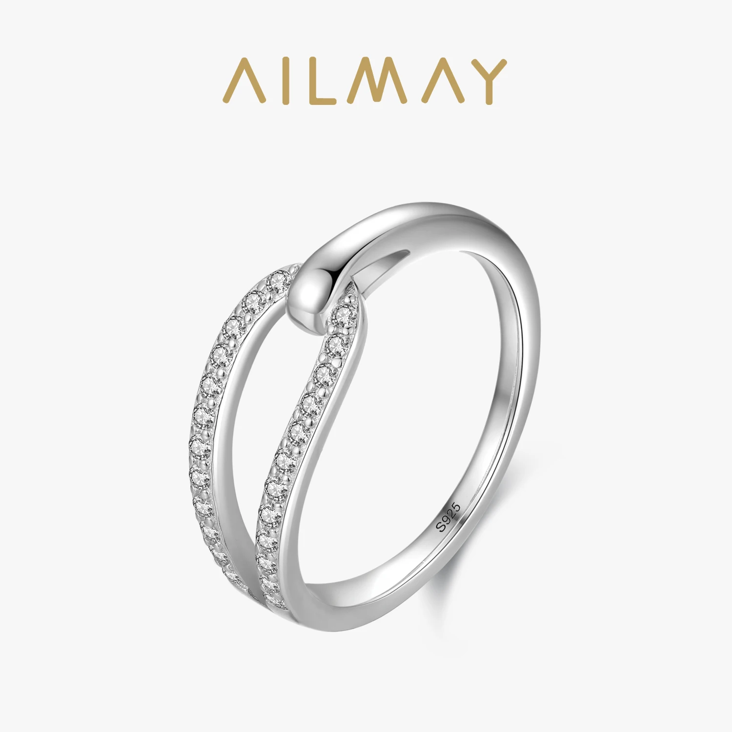 Ailmay Real 925 Sterling Silver Simple Geometric Double-Button Finger Ring  For Women Girls Anti-Allergy Fine Jewelry Gifts