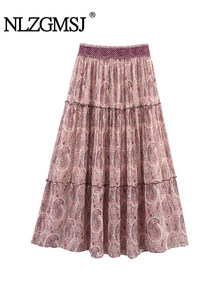 

2025 Summer Printing Skirt Women Vintage Printed Midi Skirt Woman New Fashion Elegant Long Skirts For Women Party Skirts