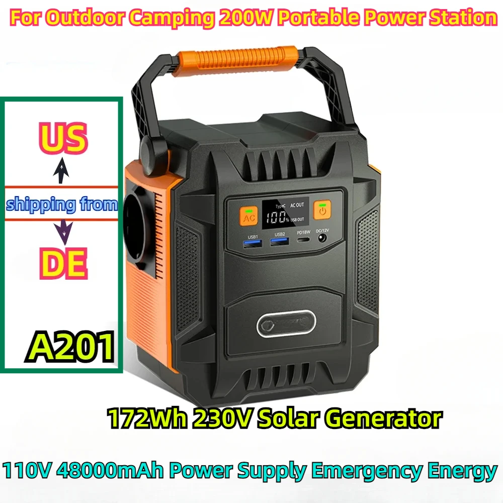 Estación de energía portátil para acampar al aire libre, generador Solar de 200W, 172Wh, 230V, 110V, 48000mAh, fuente de alimentación de energía de emergencia