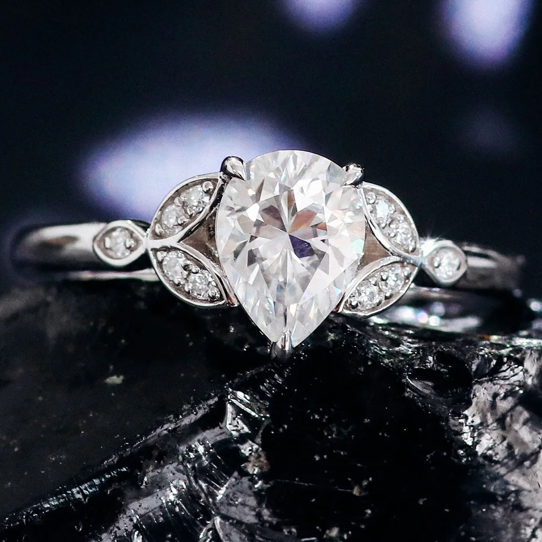 Provence 10K/14K/18K Moissanite Wedding Rings for Women Pear Cut 1.5 CT D Color Three Prong  Promise Rings DIY Jewelry GRA