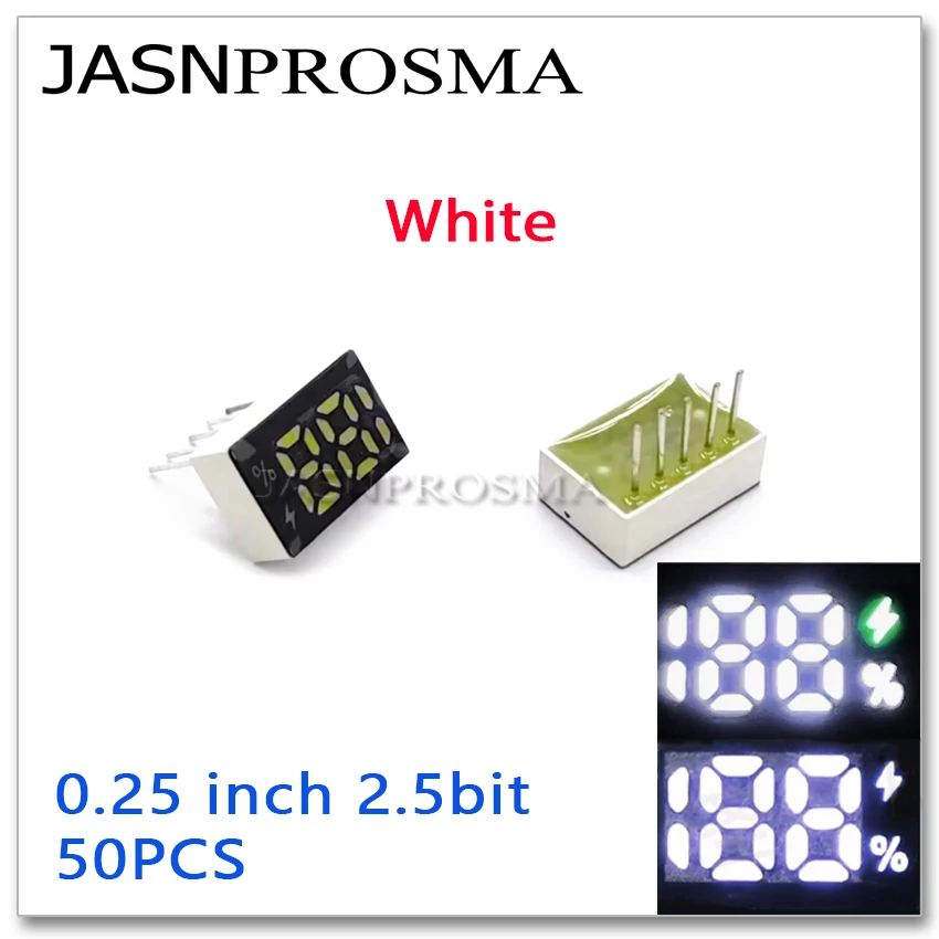 JASNPROSMA 50PCS 0.25 inch 2.5bit 5pin 7 Segment Mobile power percentage LED Display digital tube whtie jade green 0.25inch 188