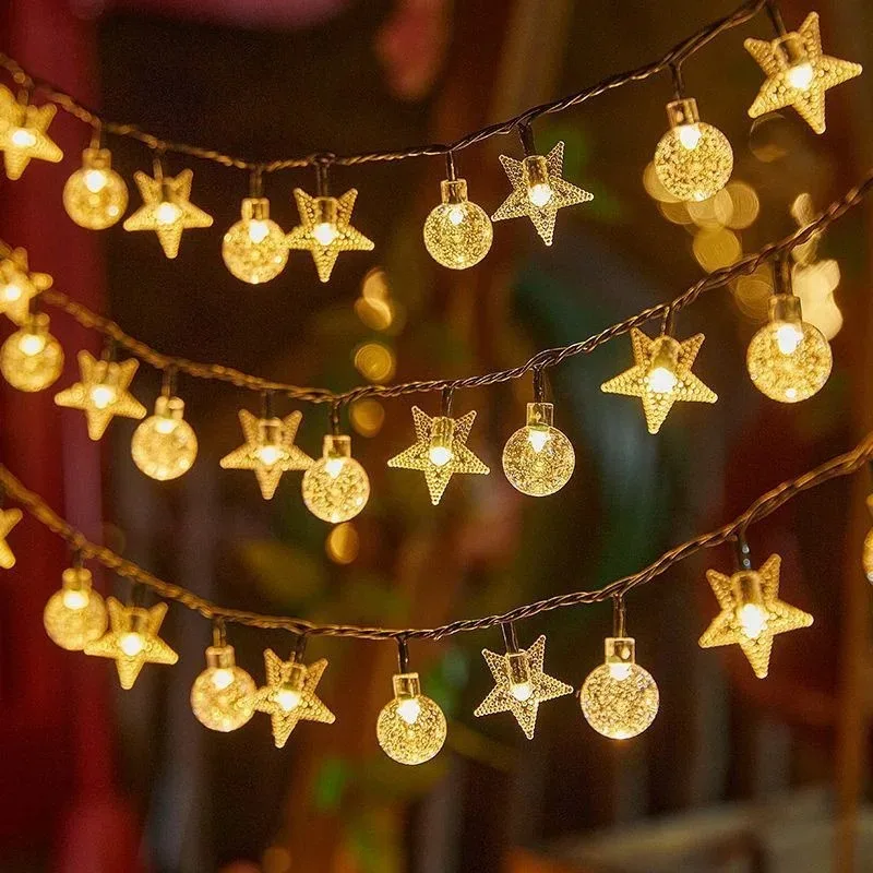Solar String Lights Outdoor Fairy Lights, Star Ball Globe LED Warm White Multicolor for Garden Courtyard Camping Tent Party