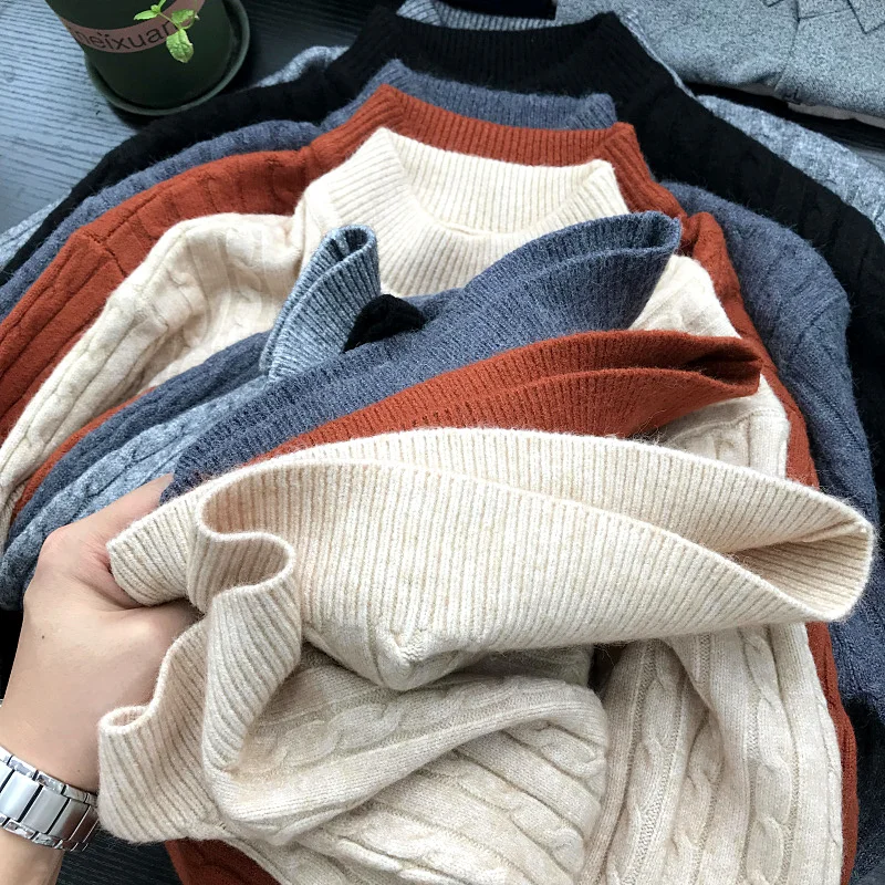 

Мягкий шерстяной вязаный свитер для мужчин, не скатывающийся, зимний, с длинным рукавом, приталенный, с высоким воротником, молодежный, стильный