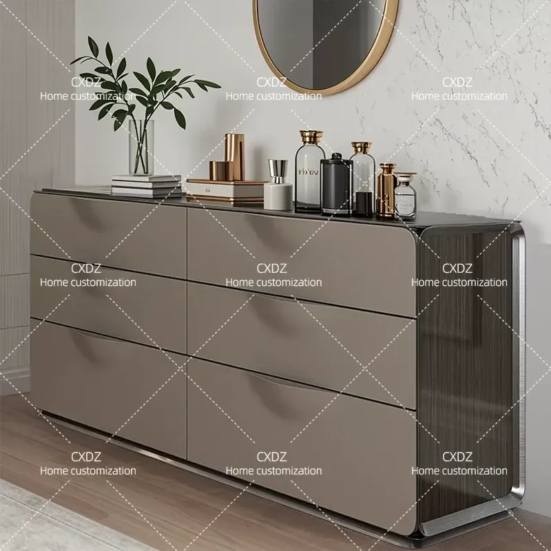 Modern Solid Wood Six Drawer Chest Cabinet Simple Living Room Sideboard Locker Storage Unit Bedroom TV Stand Light Luxury