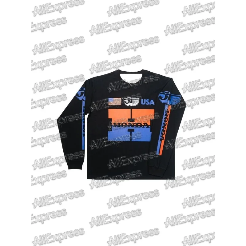 هوندا سباق فريق ريترو الهيب هوب 2025 عادية كم طويل التي شيرت الرجال المألوف ملابس رياضية مريحة دراجة نارية المتحمسين