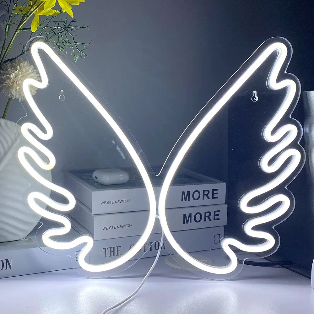 

Angel Wing Neon Signs Led Wall Decor Light Sign USB Operated Backplane Hanging for Girl Bedroom Kids Wedding Christmas Birthday