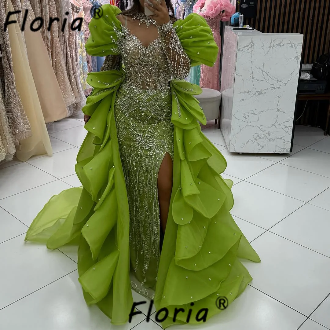

Уникальное женское зеленое вечернее платье в Дубае со шлейфом и разрезом из бисера, черное вечернее платье для девочек, индивидуальное платье Robe de Mariee, новинка