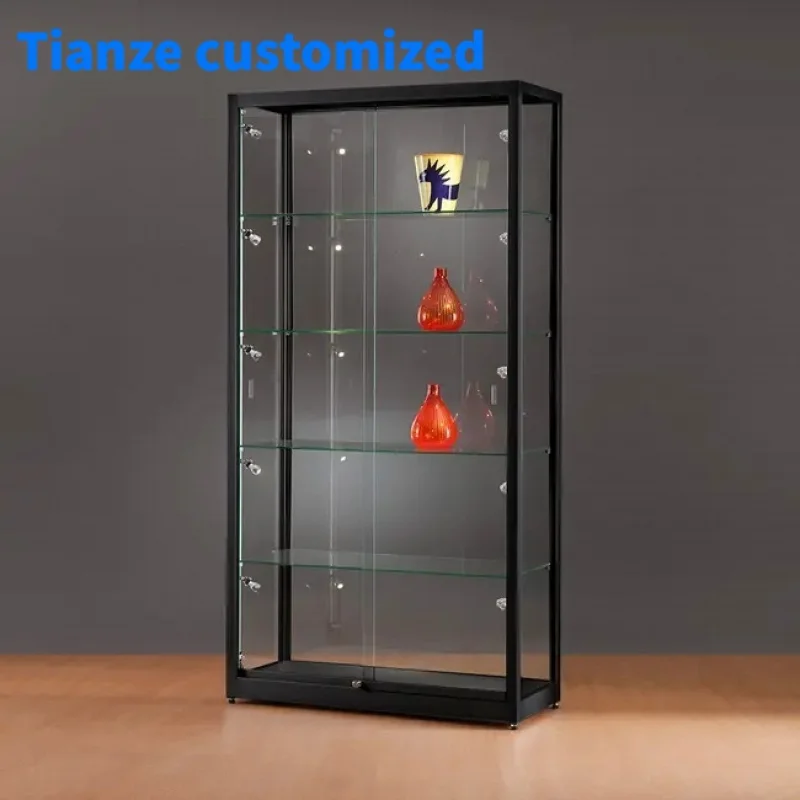 

(Customized) smoke shop aluminum frame glass display showcase retail store fullglass display cabinet with LED lights