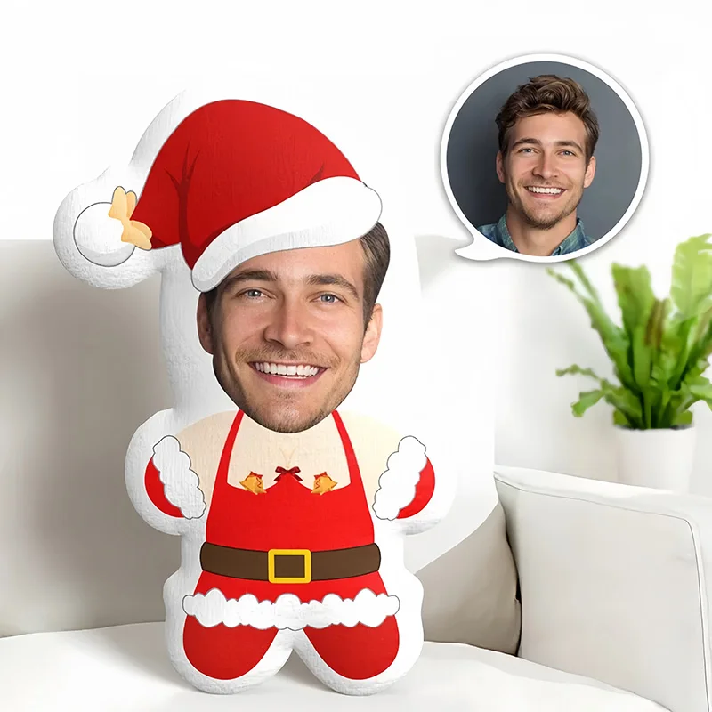 Customizable mini Santa Claus plush pillow personalized photo pad gift, soft polyester fiber fabric, can only be hand washed,