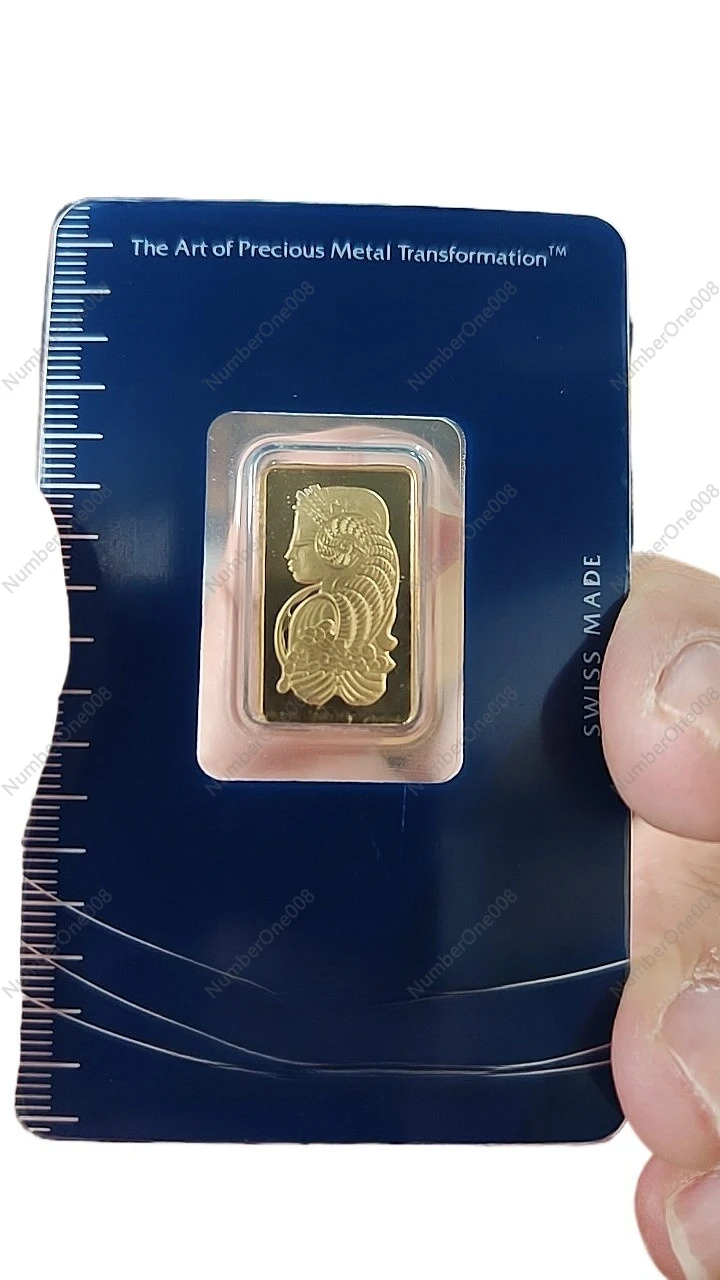 

5 Gram Gold Plated Copper Bar, Detailed Scale Metal Ingot Replica for Display, Heavy Miniature Decorative Craft Collectible