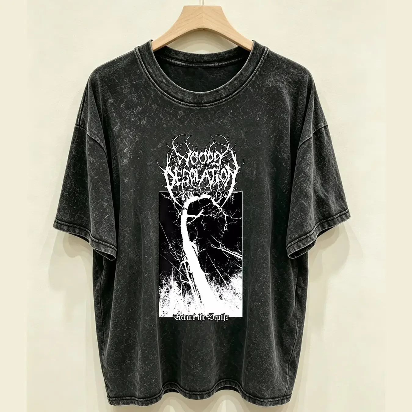 washed T Shirt NWT Woods of Desolation Toward the Depths Black Metal Music Size S 4XL vintage Washed homme fashion Breathable