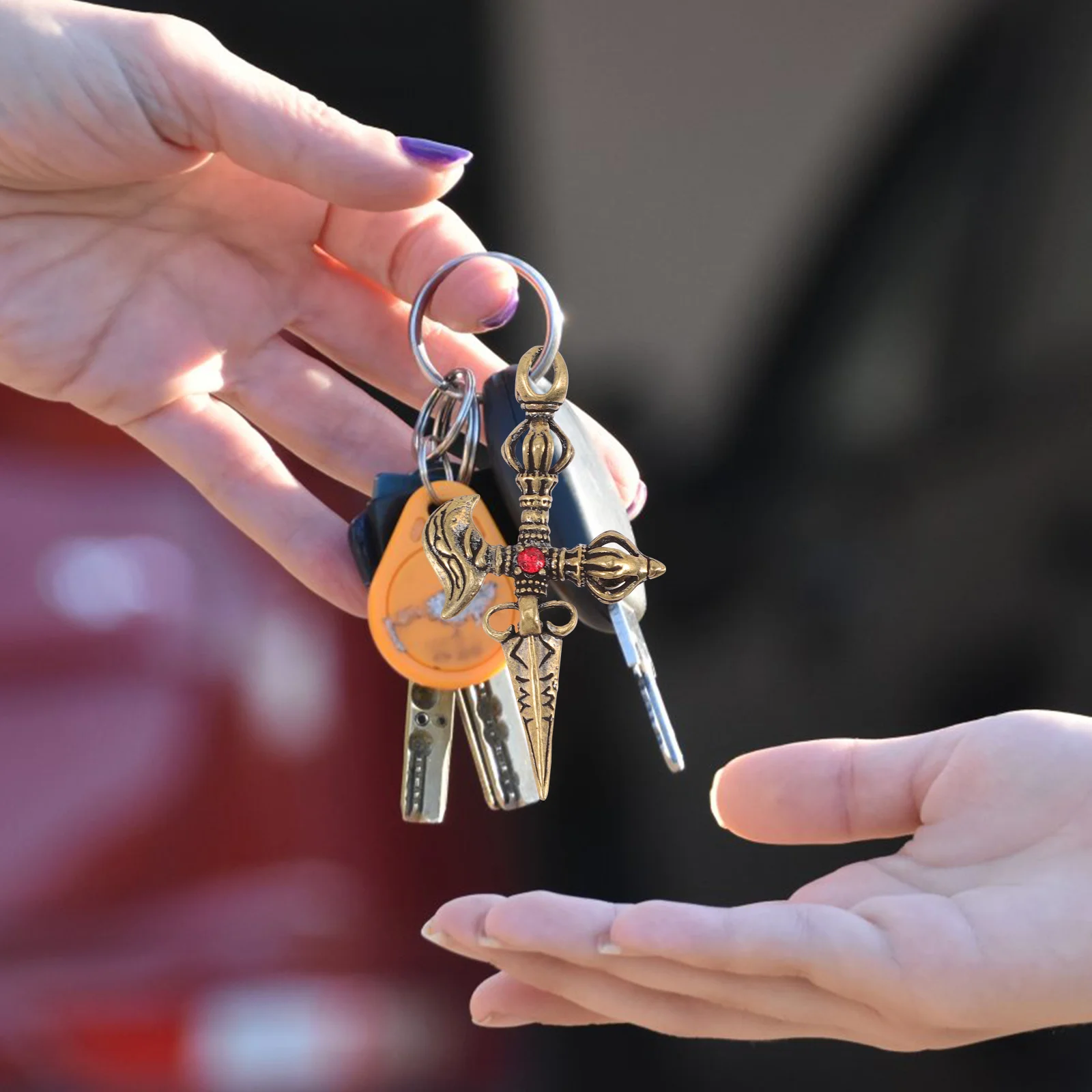 

3Pcs Brass Vajra Pestle Cross Charms Pendant Keychain Buddhist Crafts Gifts for Men Small Cross Keychain Charms