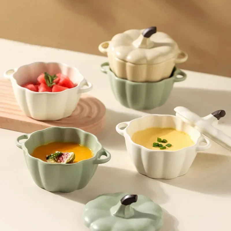 Pumpkin Shape Ceramic Soup Bowl Fruit Salad Bowls Cooking Plate Restaurant Solid Color Tableware Snack Dessert Plate Soup Basins