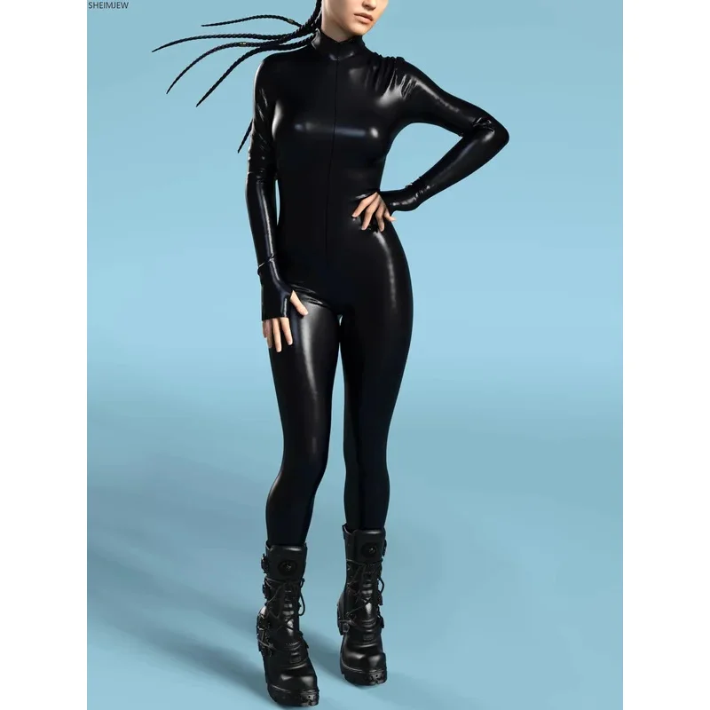 RT01 Unisex Sexy Jumpsuit Halloween Punk Cosplay Zentai Suit Holiday Party Black Bodysuit Nightclub Catsuit Rave Suits Cycli*Jk2