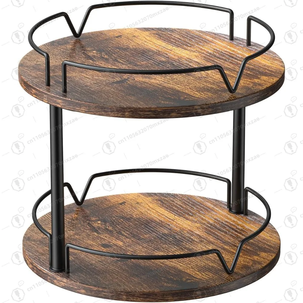 

12" Wood Lazy Susan, 2 Tier Spice Turntable Organizer, Industrial Turntable Spice Holder, for Kitchen Countertop and Cabinet