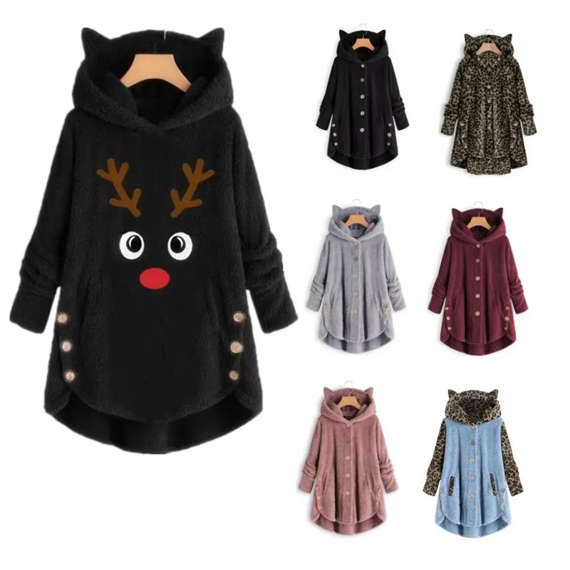 EN-LY-Parka de Noël pour Femme, Pull Chaud à Capuche, Grande Taille, Noir et Gris, 5XL et 4XL, Collection Hiver 2024