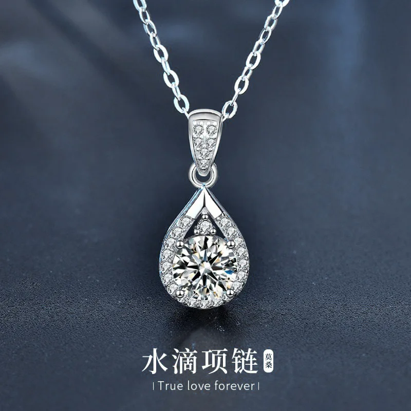 

Корейское модное ожерелье из серебра 925 пробы с муассанитом для женщин, универсальный и элитный кулон в форме капли воды, подарок