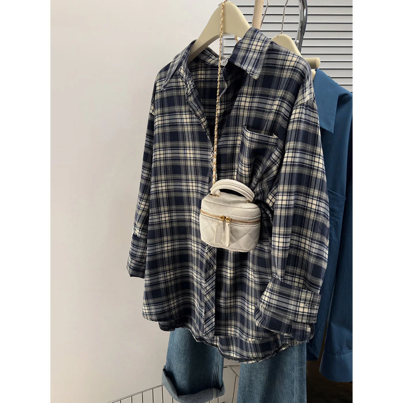 

New Women's Plaid Shirt Loose Long Sleeve Casual Vintage Top Cotton Simple Style Autumn Fashion from China