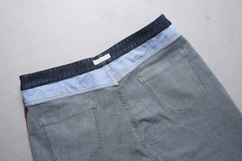 Hochgeschnittene dunkelblaue Stretch-Unterhosen für Männer in Übergröße 52-58, für große und kräftige Personen, Jeanshosen, lange Hosen. – Detail 17