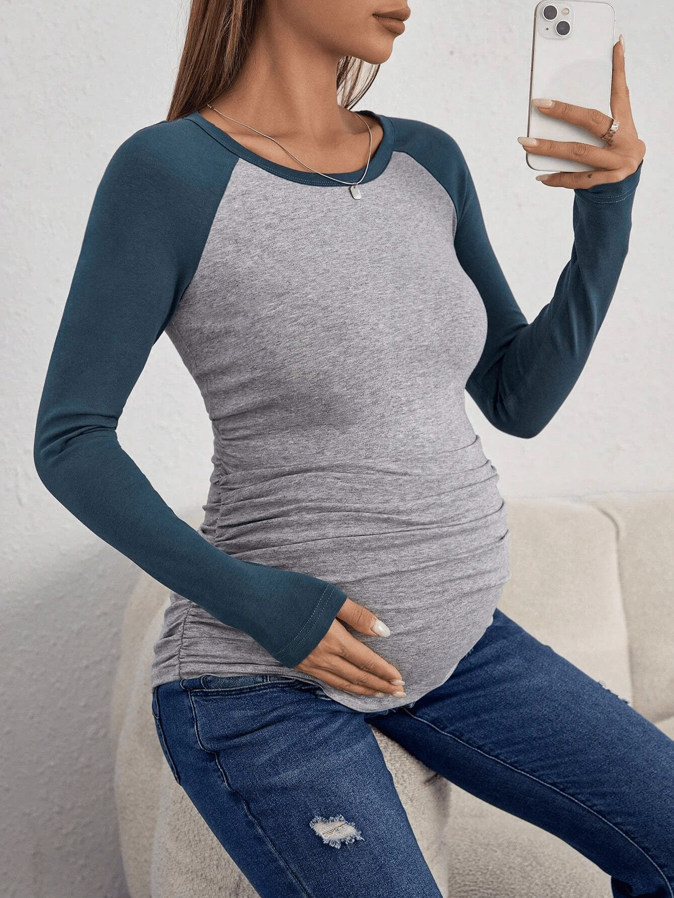 Maternity Wear - Damska dzianinowa bluzka z długim rękawem,