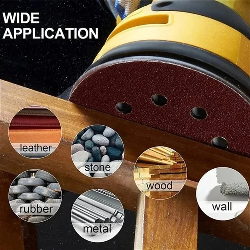 100Pcs 125mm Sandpaper Round Shape Sanding Discs Hook Loop Sanding Paper Buffing Sheet Sandpaper 8 Hole Sander Polishing Pad