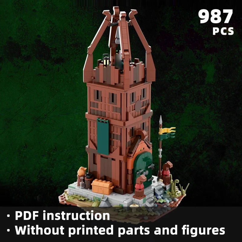 medieval wooden watchtower bricks modular lookout tower archer blocks castle bell tower bricks watchtower blocks medieval gift