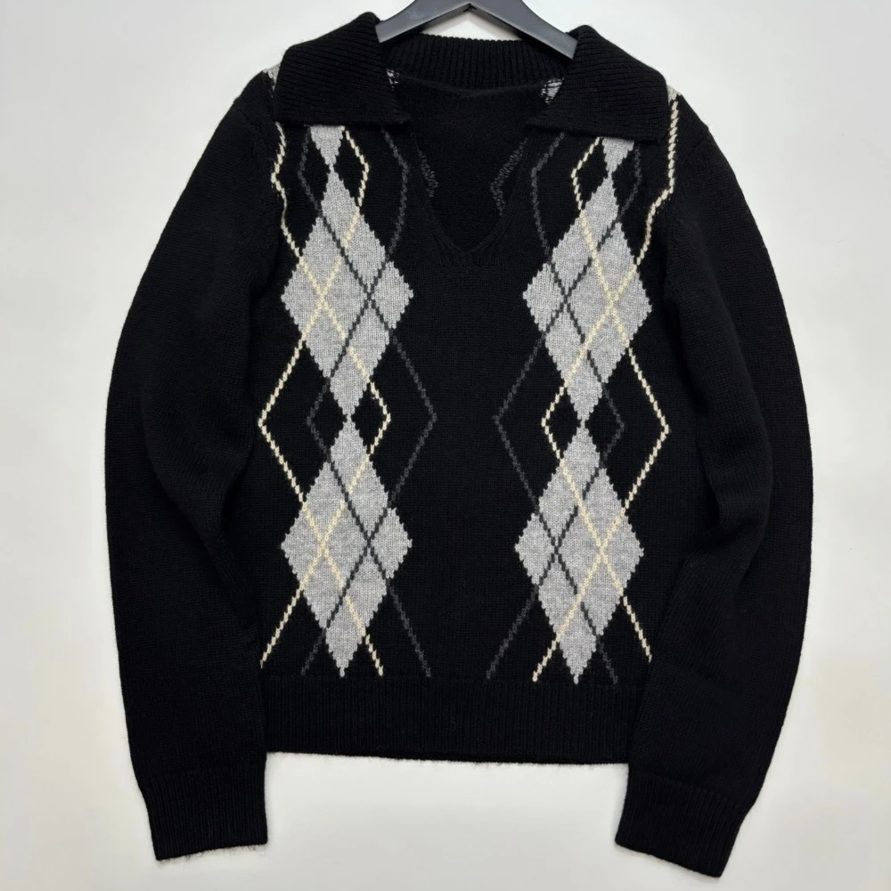 

Retro Argyle Sweater Cashmere Casual Women Pullovers