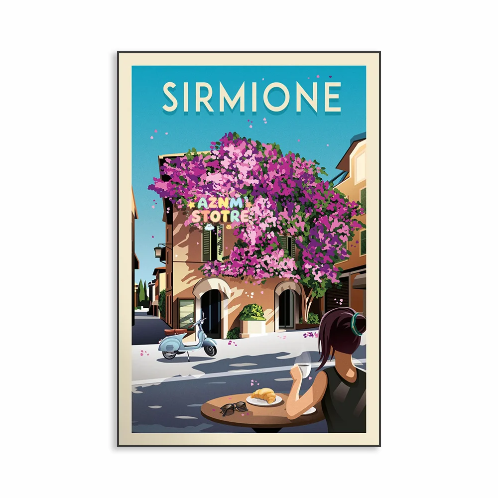 Palermo Sicily Italy Travel Poster Modern Verona Italy City Minimalist  Print Cityscape Cefalù Sicily Landscape Canvas Painti