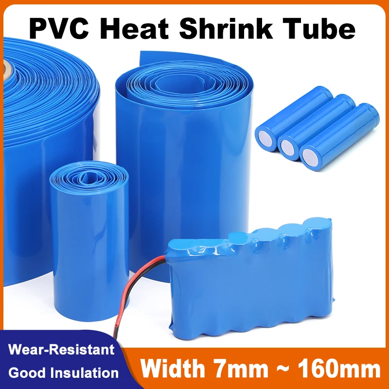 PVC Heat Shrink Tube 7 ~ 160mm Blue 18650 21700 26650 Lithium Battery Outer Packaging Shrink Film Insulation Protective Sleeve