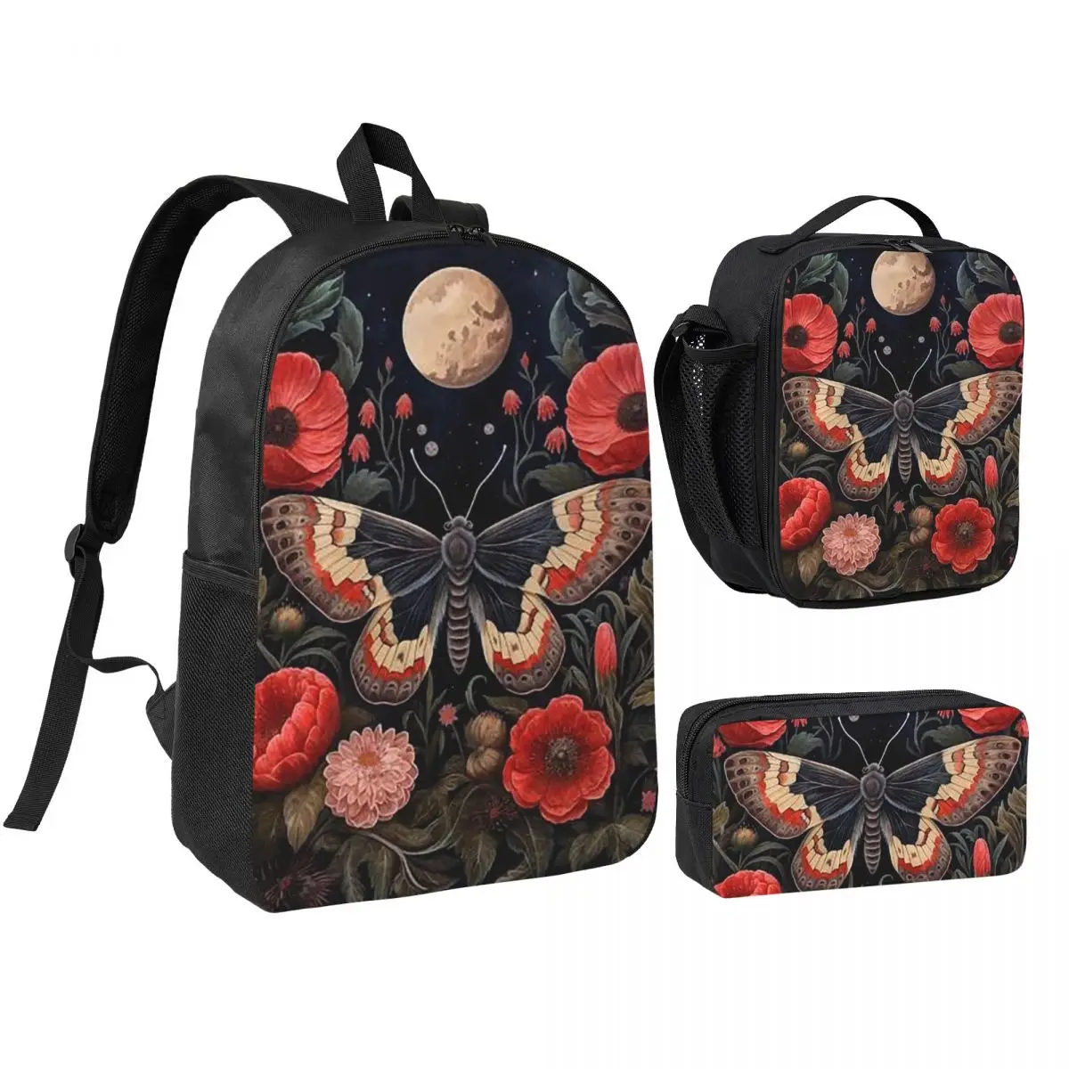 Boho Bee And Moth Butterfly Backpack Boys Girls BookBag School Bag Shoulder Bags 3ps Insulated Lunch Bag Pencil Case