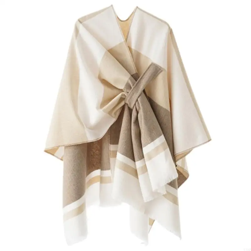 

Y3NE Elegant Open Front Warm Poncho Shawl Wrap for Women Multicolor Casual Wrap