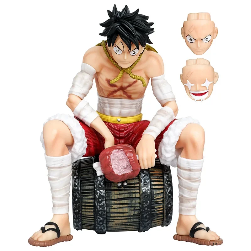 One Piece Figure Luffy Eat Meat Anime Figures Star Eyes Monkey D Luffy Squatting Figurine PVC Statue Model Doll Collectible Toy