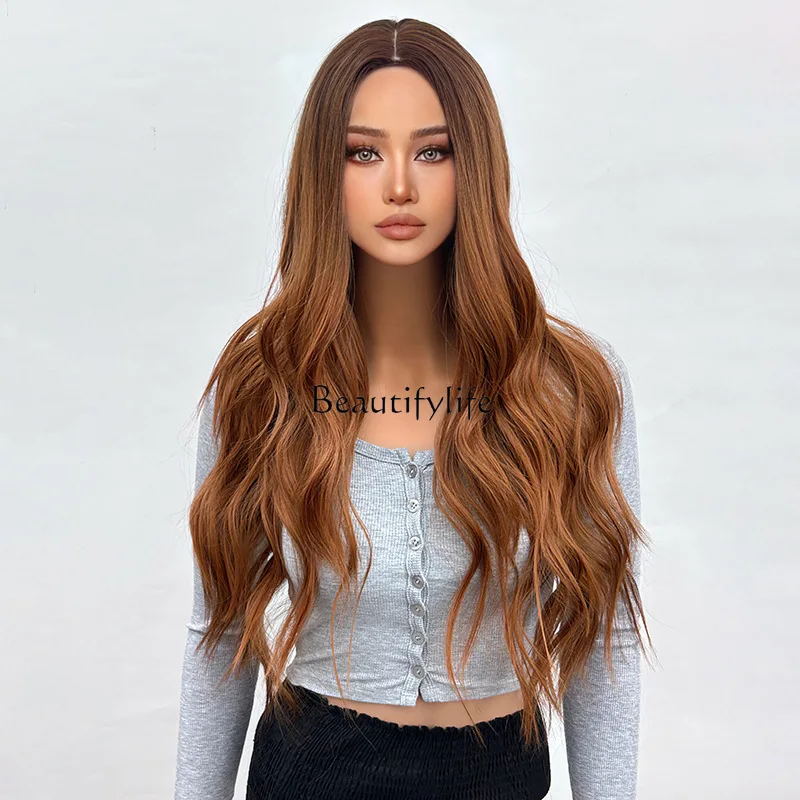 30 inch medium amber long curly layered wig synthetic hair