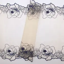 20Yards Navy Blue Flowers Embroidered Lace Trim Mesh Fabrics For Bra Lingerie Underwear Women's Dress Decor DIY