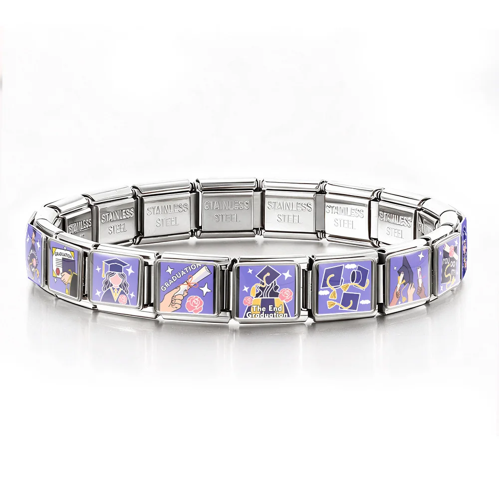 GEMOSA Purple Series Original Design Abschlussfeier-Serie Italienisches Gliederarmband passend für 9mm Armbänder aus Edelstahl mit Charms für DIY-Schmuck – Detail 1