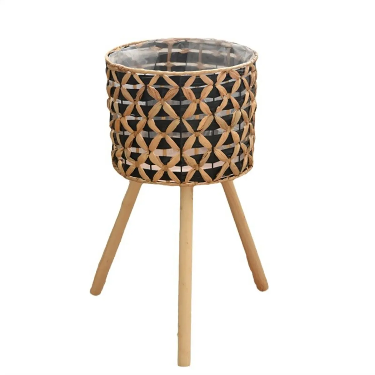 (ABAB) Hand-Woven Flower Stand Wooden Rattan Floor-Standing Balcony Plant Pot Living Room Green Plant Basket 25CM